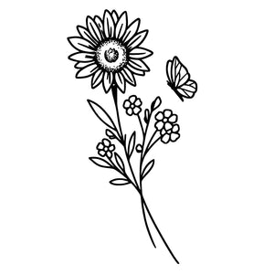 Sunflower & butterfly line art temporary tattoo - 2 | Temporalis