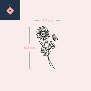 Sunflower & butterfly line art temporary tattoo - 4 | Temporalis