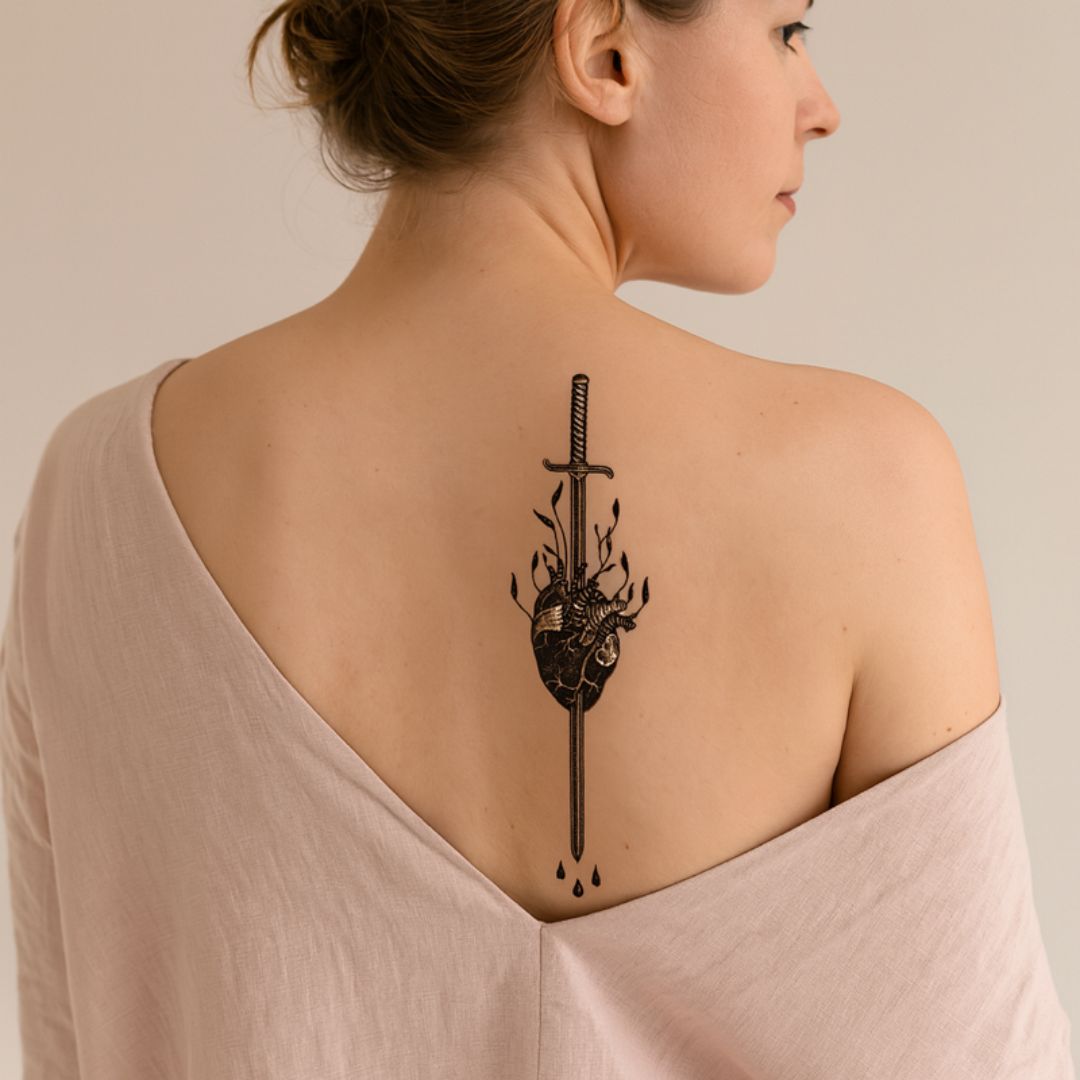 Sword Through Heart Temporary Tattoo - 1 | Temporalis