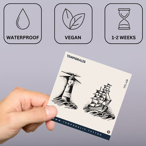 Temporary tattoo set with lighthouse and sailing ship, rough sea - 3 | Temporalis