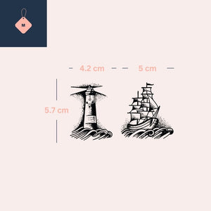 Temporary tattoo set with lighthouse and sailing ship, rough sea - 4 | Temporalis