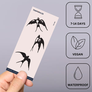 Three swallows in flight temporary tattoo - 3 | Temporalis
