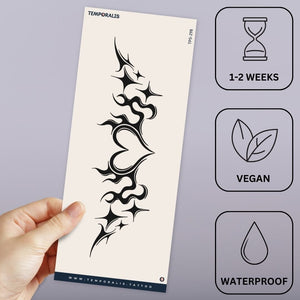 Tribal heart temporary tattoo with flames - 3 | Temporalis