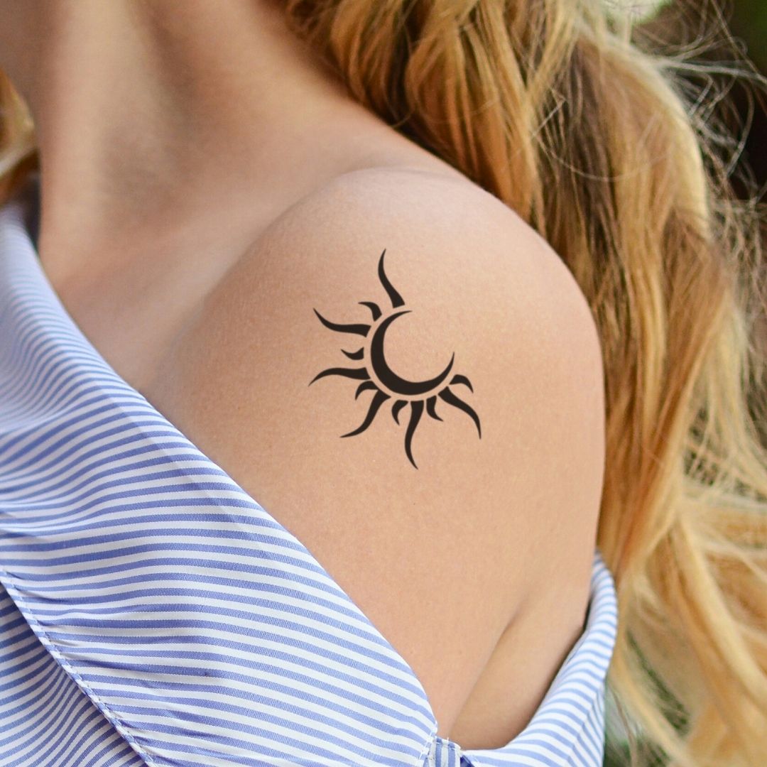 Tribal Sun & Crescent Moon Temporary Tattoo - 1 | Temporalis