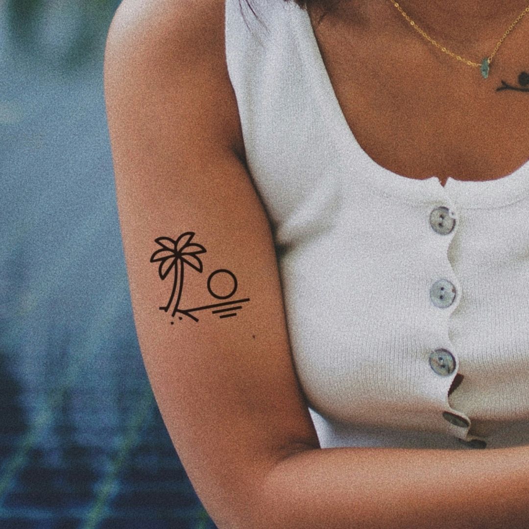 Tropical beach temporary tattoo with palm tree and sun - 1 | Temporalis