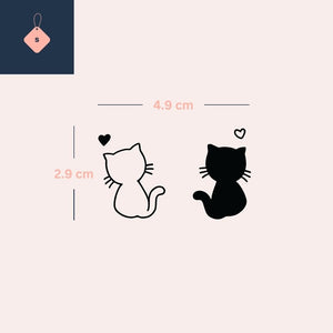 Two cats back - to - back temporary tattoo with hearts - 4 | Temporalis