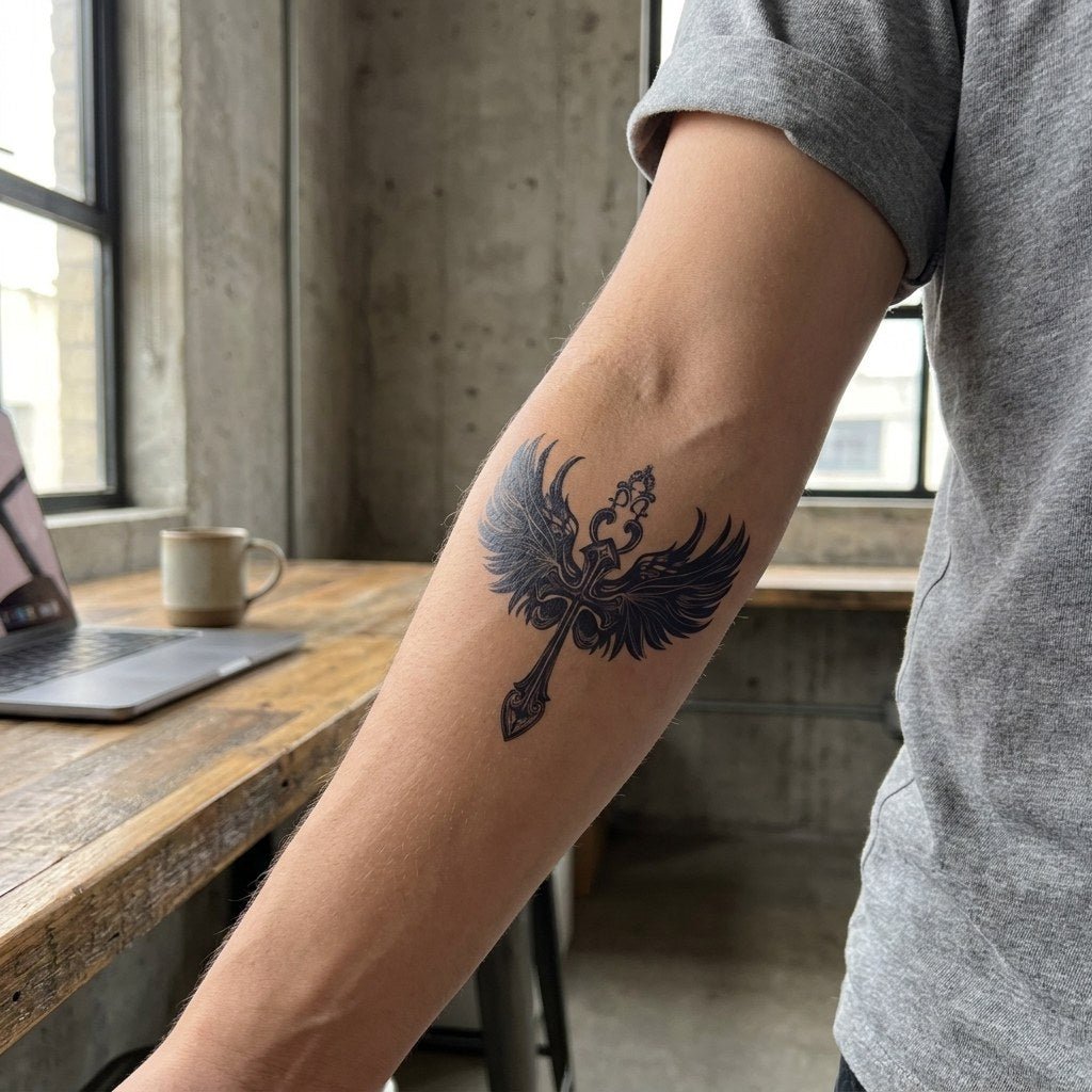 Winged Cross Tattoo - 1 | Temporalis