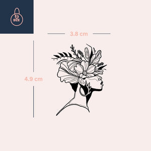 Woman in profile with flower crown temporary tattoo - 4 | Temporalis