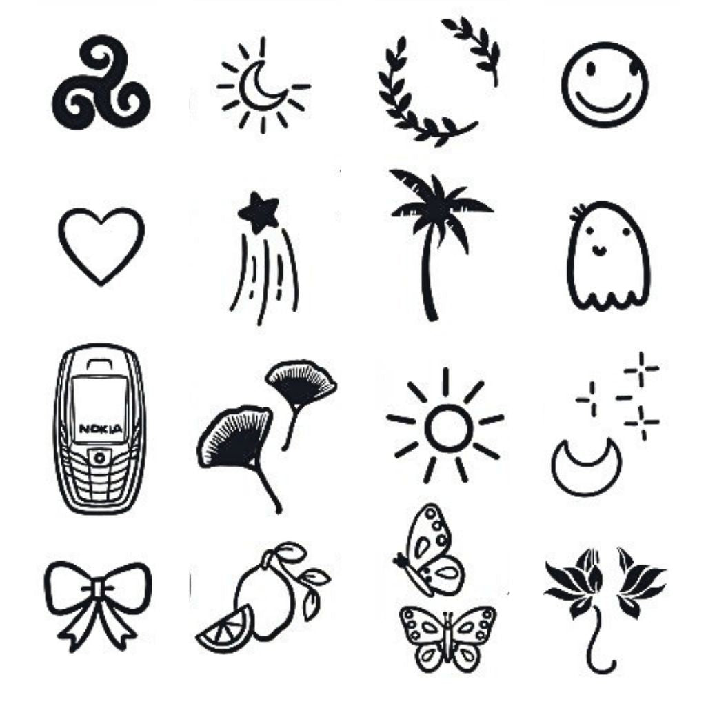 16 Cute Mini Icons Tattoo Set - 1 | Temporalis