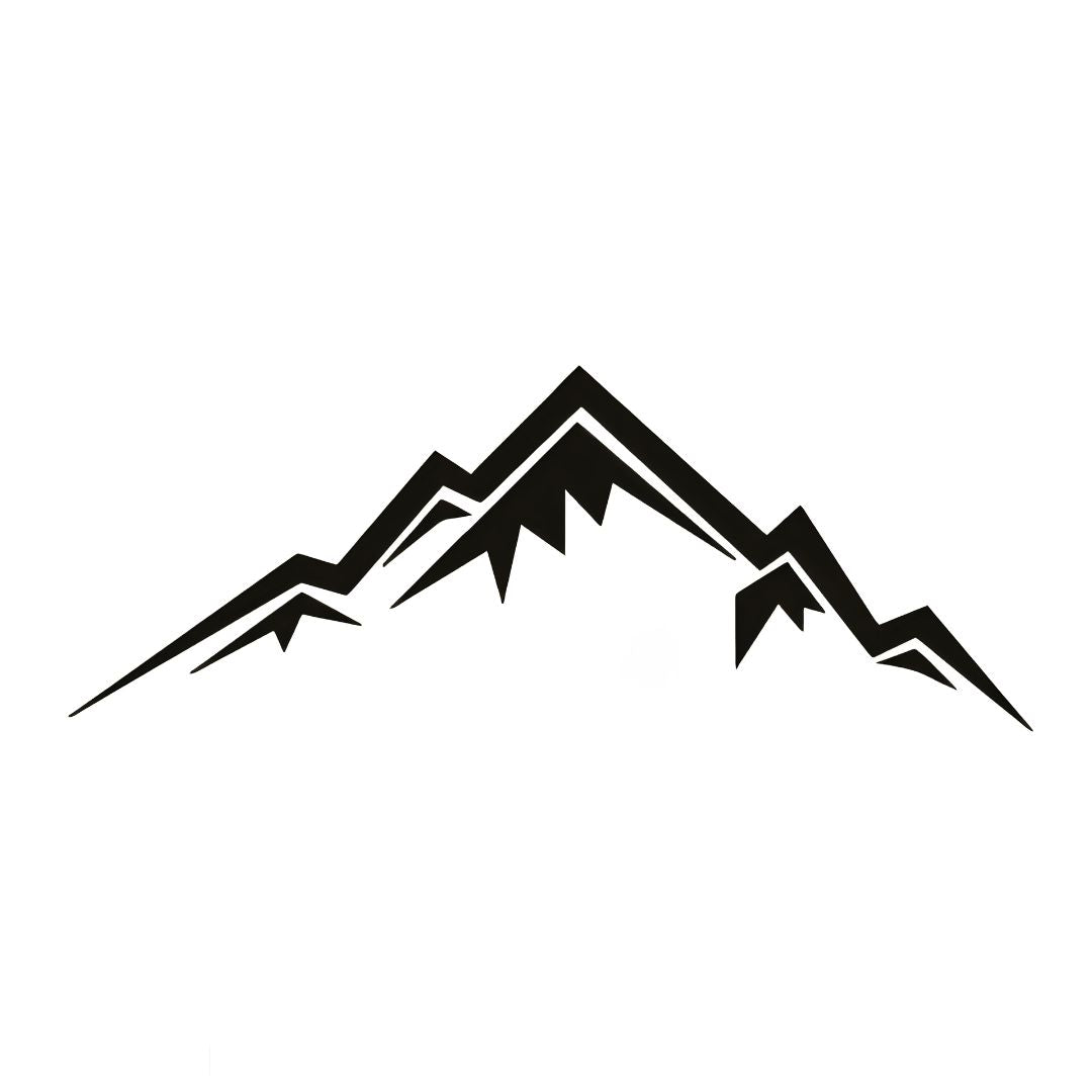 Geometric blackwork mountain range temporary tattoo with angular peaks and white highlights on white background.