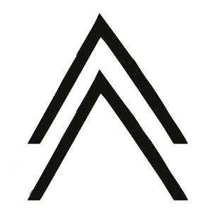 Double chevron arrow minimalist temporary tattoo, two stacked open triangles in dark linework on white background.