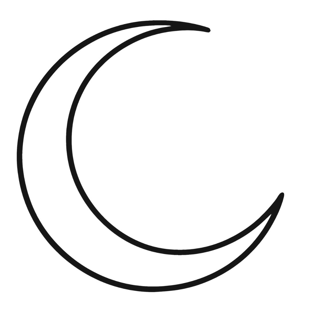 Simple crescent moon temporary tattoo in single-weight linework on white background, tapering tips, no fill.