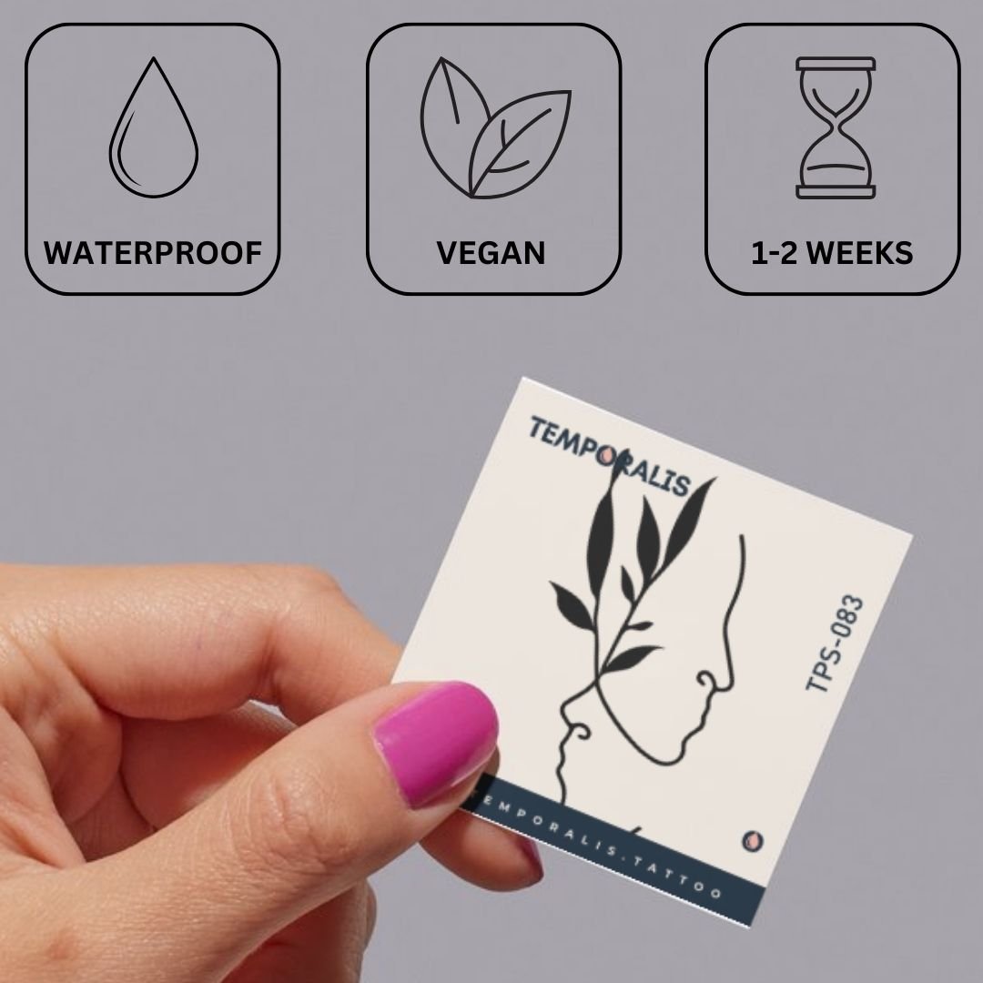 Abstract faces and leafy branch temporary tattoo - 3 | Temporalis