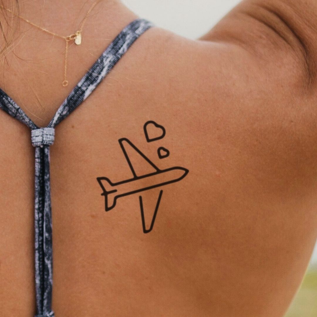Airplane with hearts temporary tattoo - 1 | Temporalis