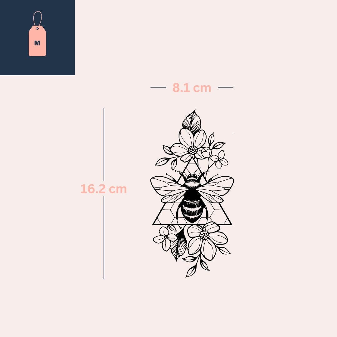 Bee with flowers & geometric triangle temporary tattoo - 4 | Temporalis