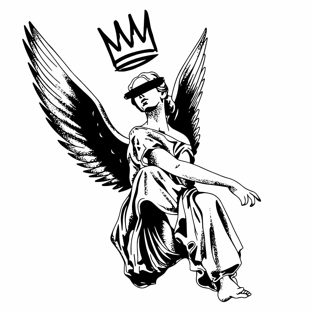 Blindfolded angel temporary tattoo with crown and wings - 2 | Temporalis