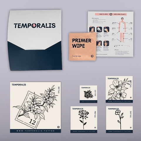 Blossom Tattoo Kit — 5 kwiatowych tatuaży tymczasowych na festiwal