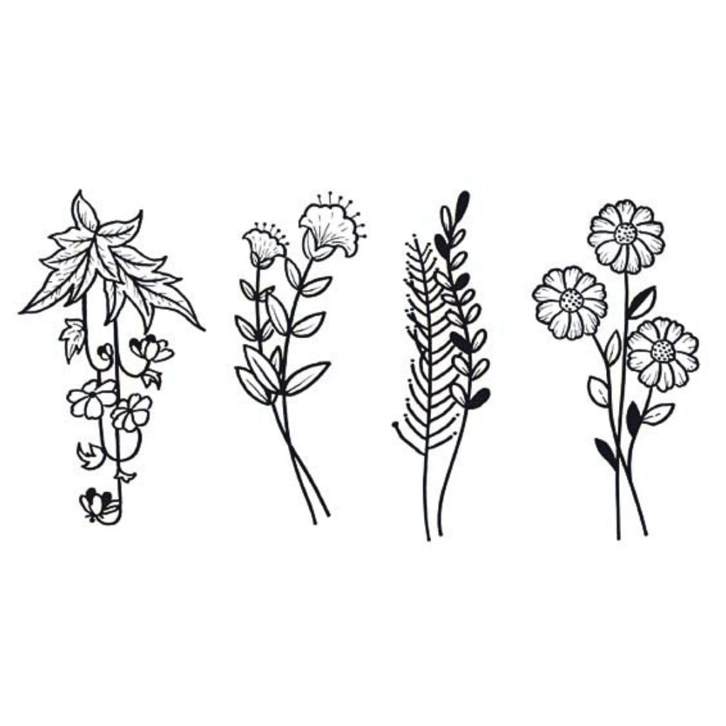 Botanical Floral Stems Tattoo Set - 2 | Temporalis