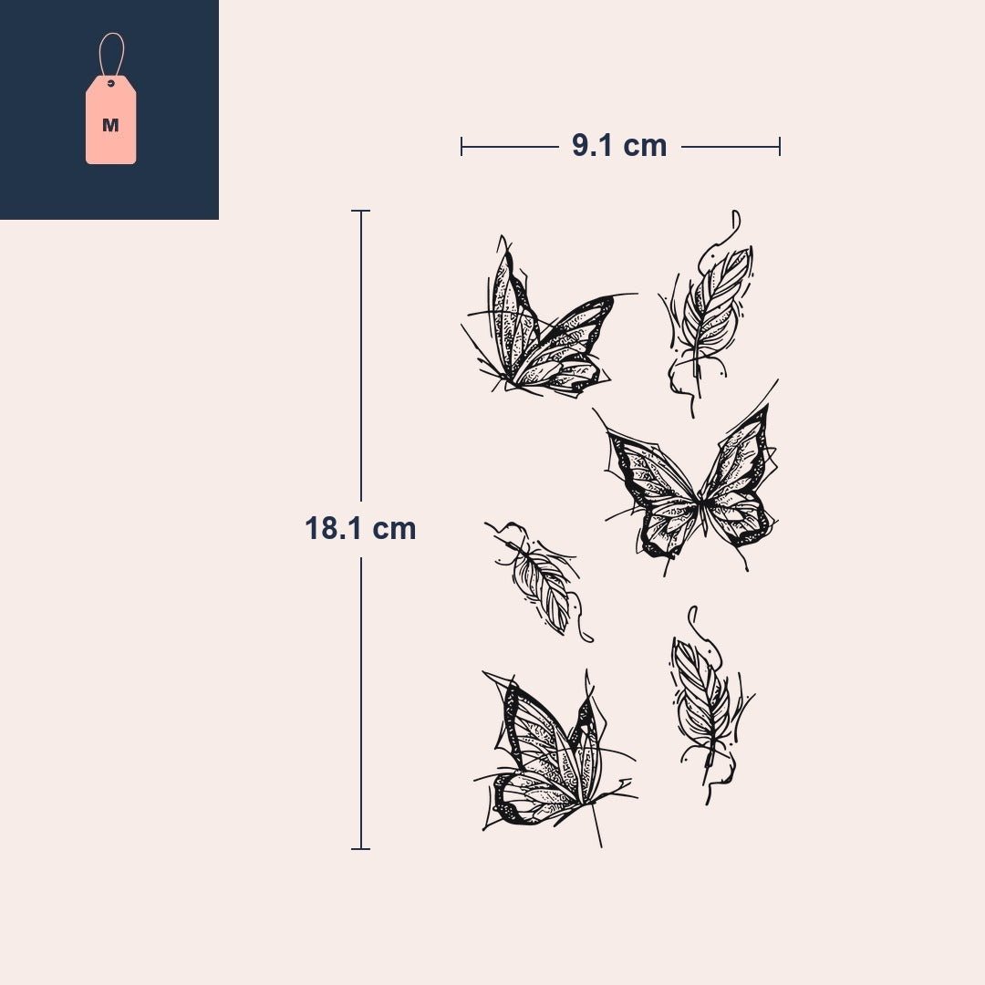 Butterflies & Feathers Tattoo - 4 | Temporalis