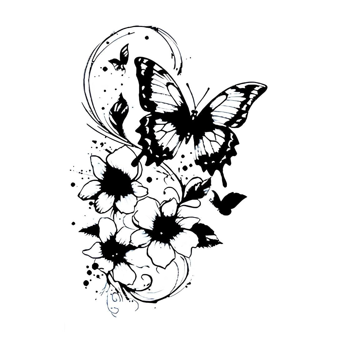 Butterfly and Floral Swirl Tattoo - 2 | Temporalis