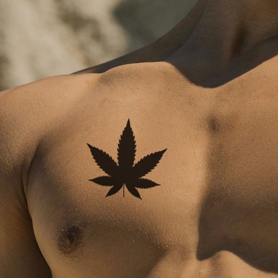 Cannabis Leaf Silhouette Temporary Tattoo - 1 | Temporalis