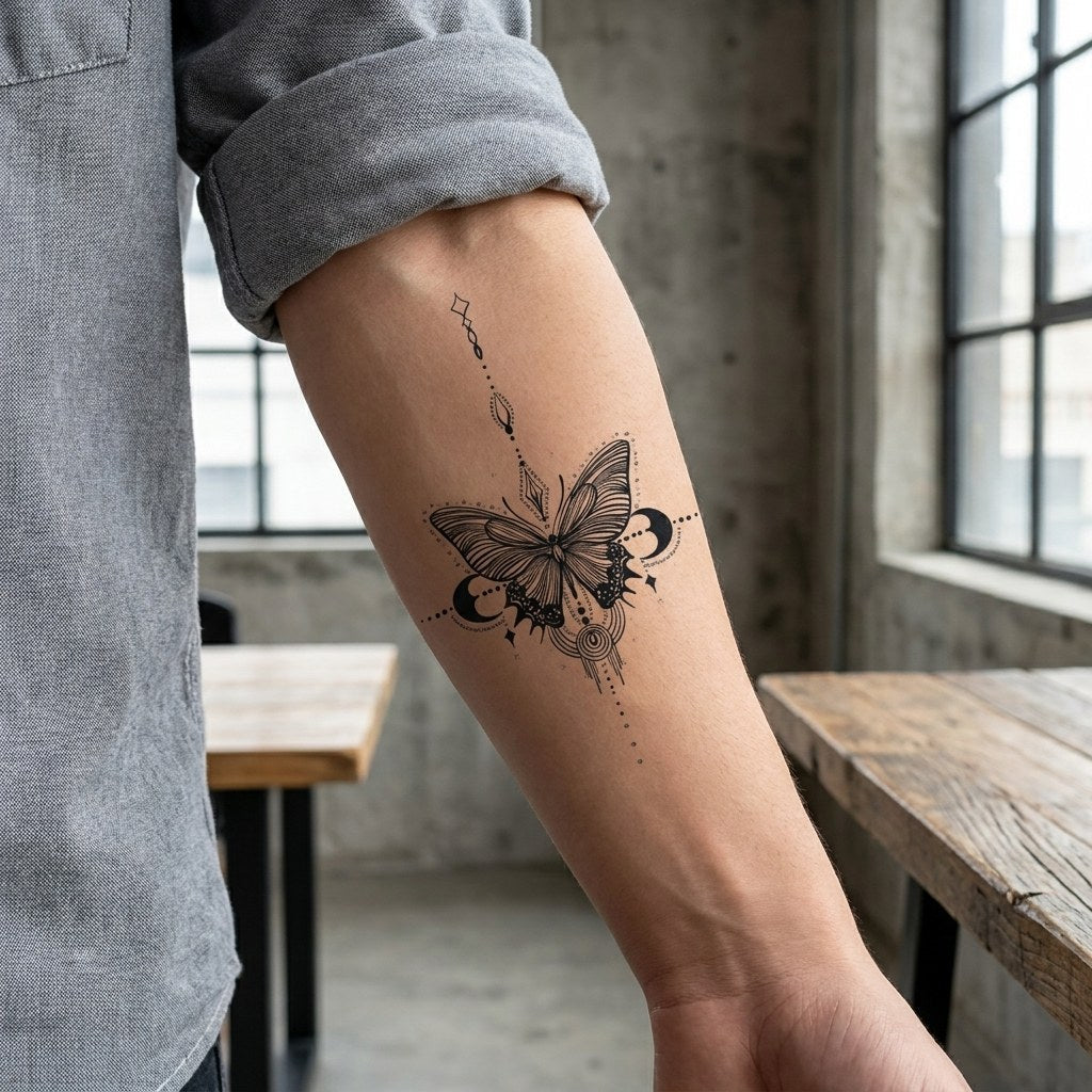 Celestial Butterfly Moon Tattoo - 1 | Temporalis