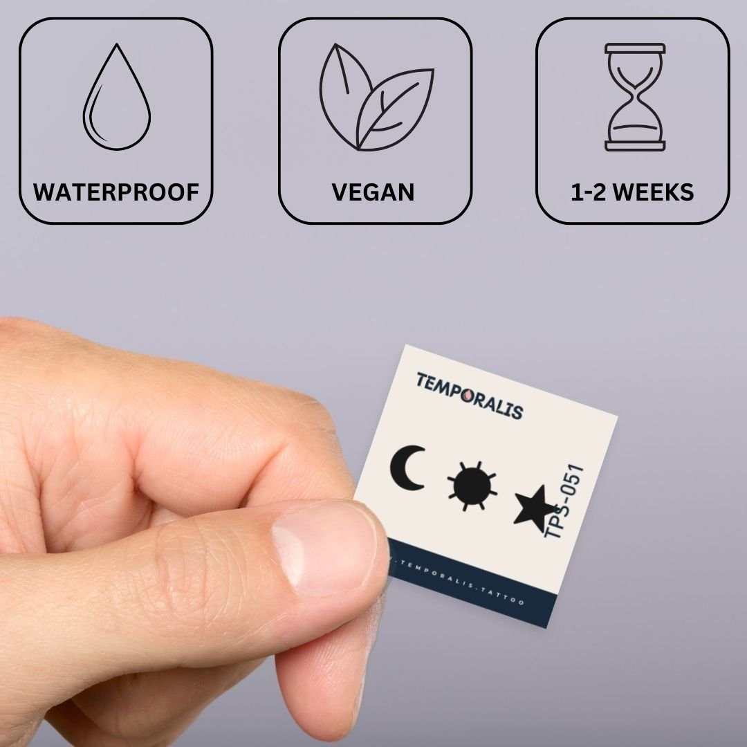 Himmlisches Trio: Mond – Sonne – Stern 2 – Temporalis® – Temporäres Tattoo