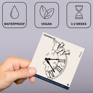 Cracked Roman numeral clock temporary tattoo - 3 | Temporalis