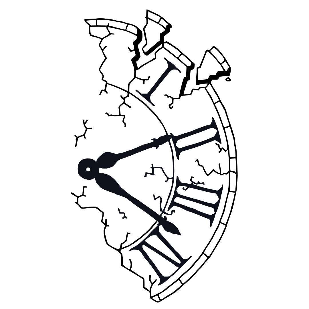 Cracked Roman numeral clock temporary tattoo - 2 | Temporalis