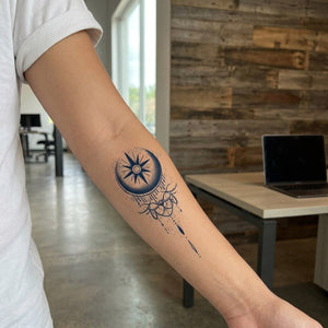 Crescent Moon Compass Star Tattoo - 1 | Temporalis