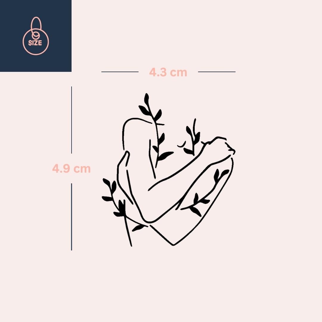 Crossed Arms & Foliage Line Art Temporary Tattoo - 4 | Temporalis