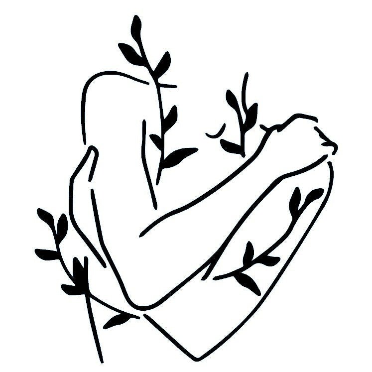 Crossed Arms & Foliage Line Art Temporary Tattoo - 2 | Temporalis