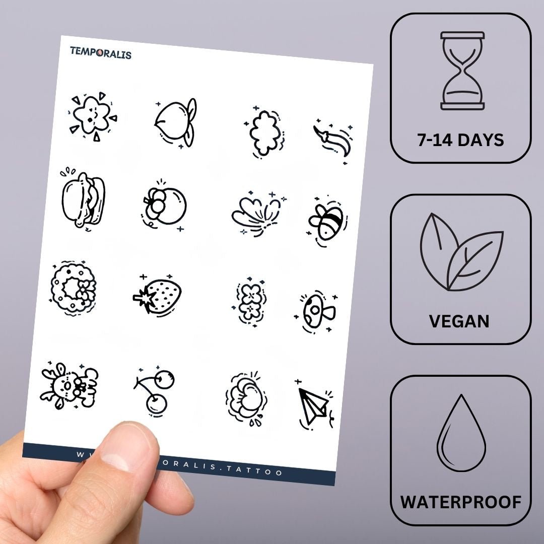 Cute Kawaii Icon Set Tattoo - 3 | Temporalis