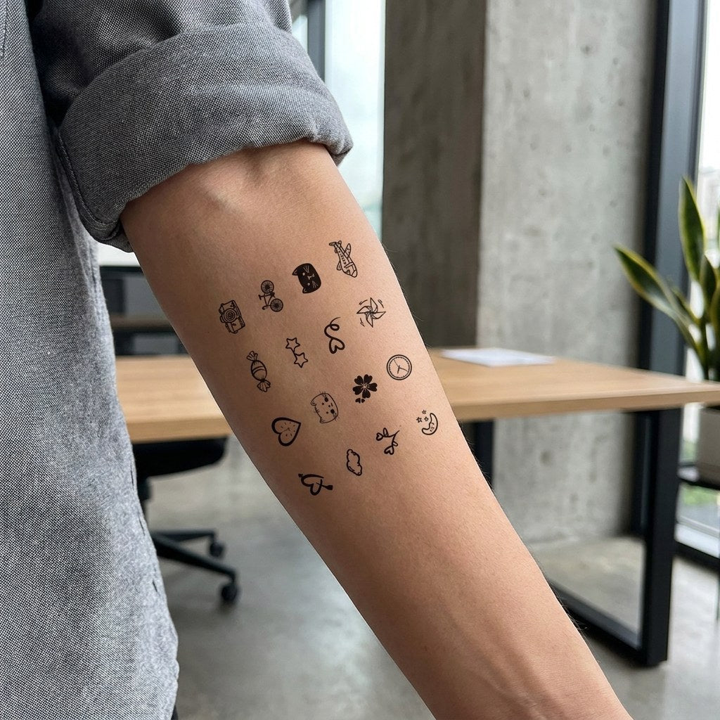 Cute Mini Icons Sheet Tattoo - 1 | Temporalis
