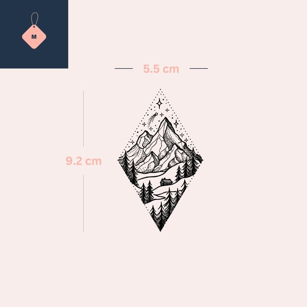 Dotwork mountain cabin and pines temporary tattoo - 4 | Temporalis