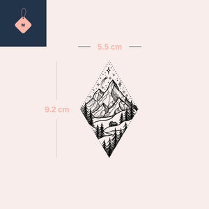 Dotwork mountain cabin and pines temporary tattoo - 4 | Temporalis