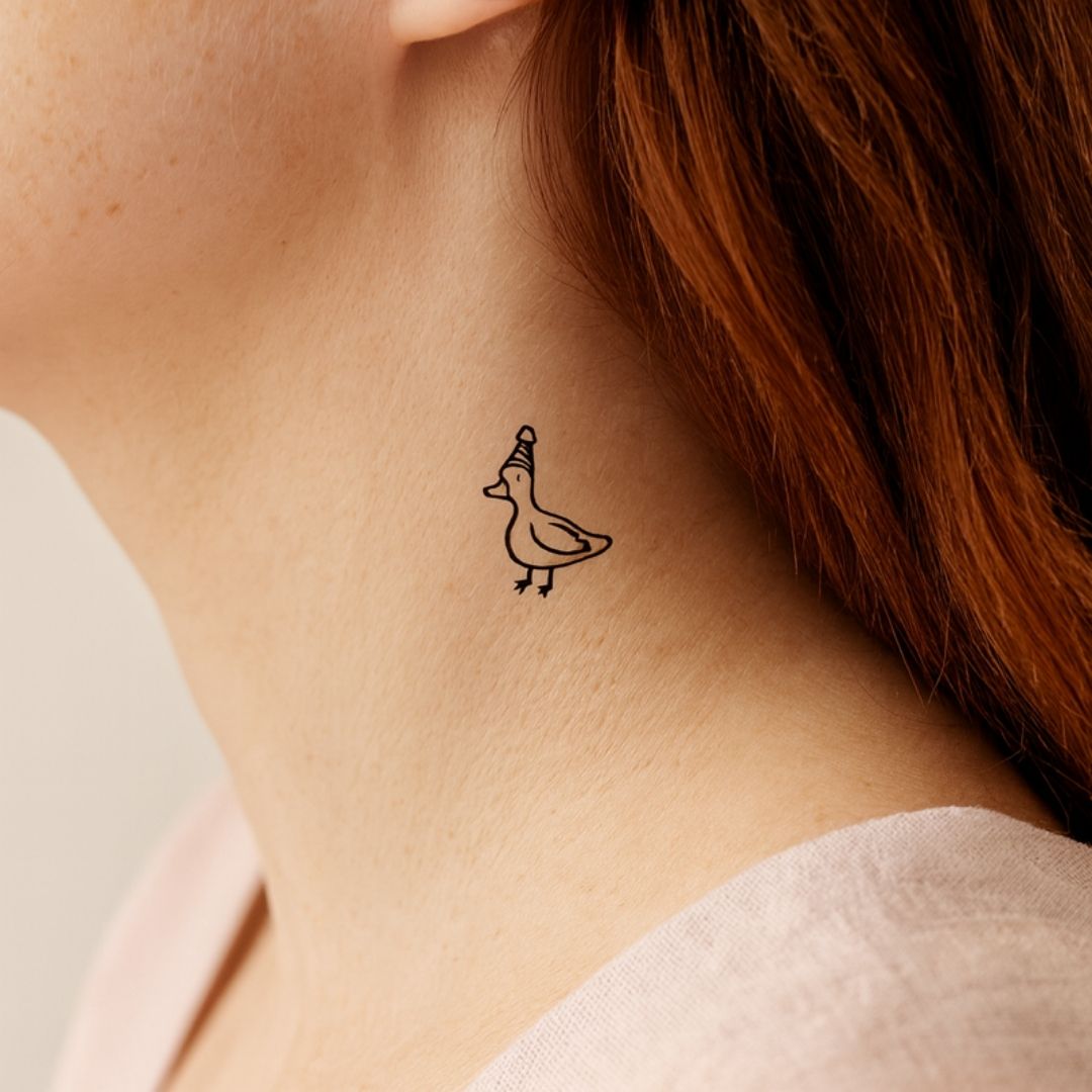 Duck with Party Hat Temporary Tattoo - 1 | Temporalis