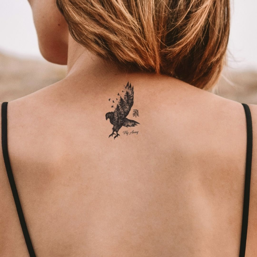 Eagle and forest double - exposure temporary tattoo - 1 | Temporalis