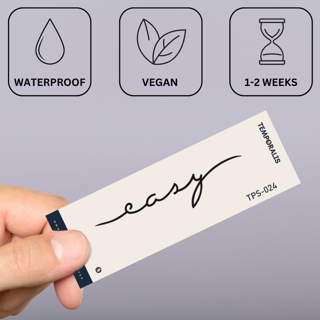 easy' cursive script temporary tattoo - 3 | Temporalis