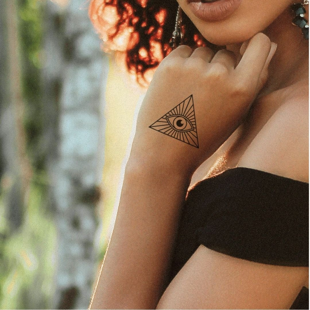 Eye of Providence in triangle temporary tattoo with rays - 1 | Temporalis