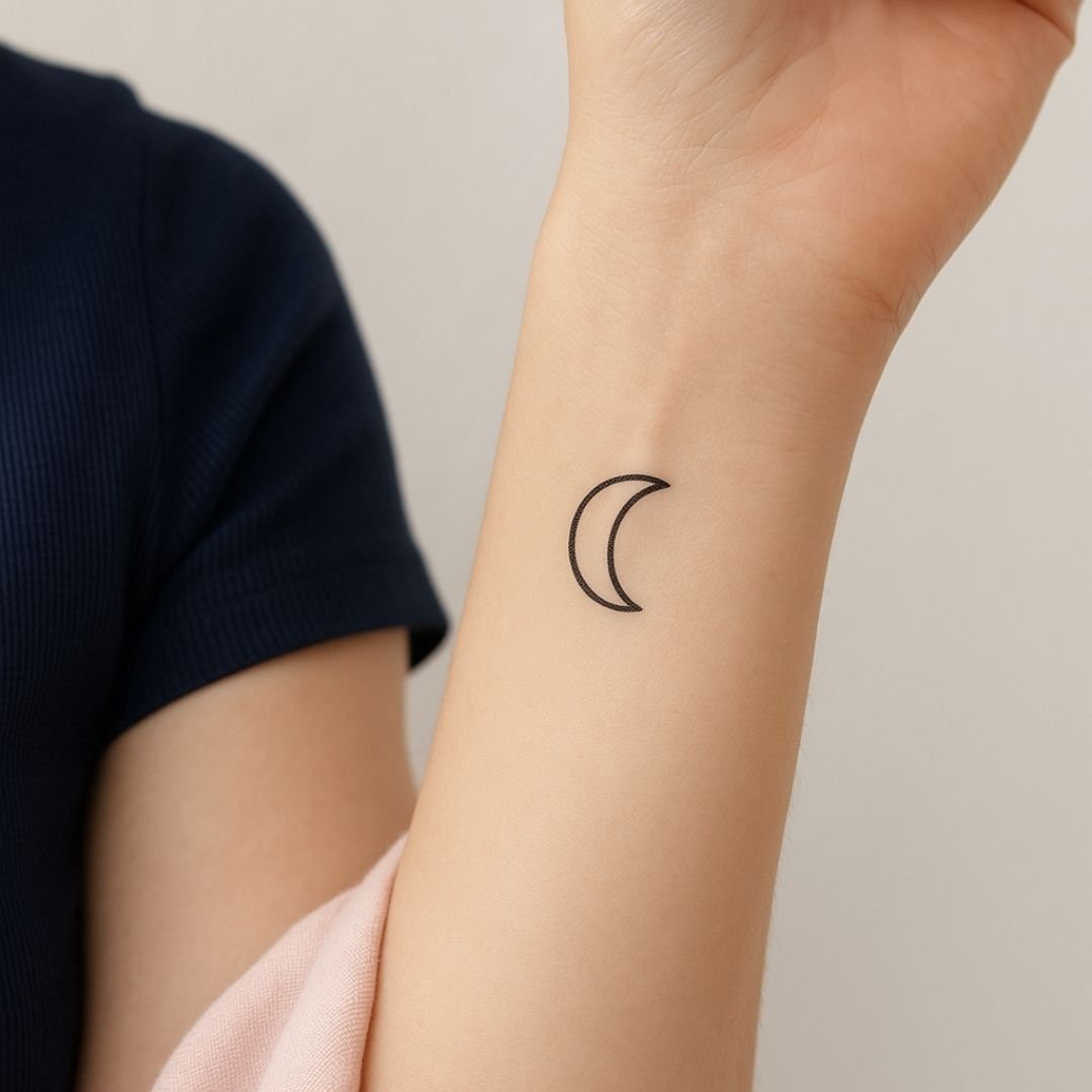 Fine line crescent moon temporary tattoo - 1 | Temporalis