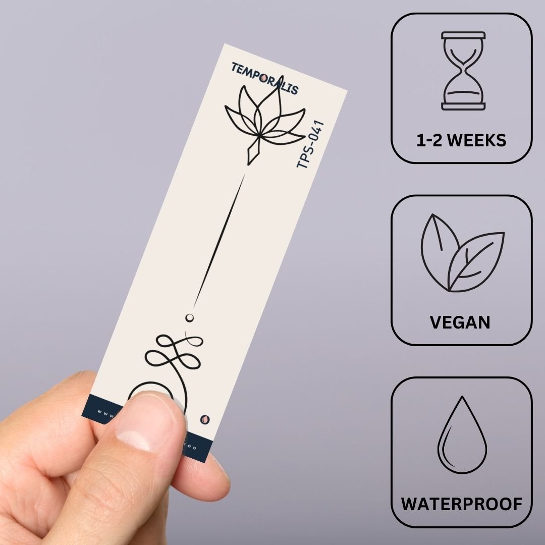 Fine Line Lotus & Ornament Temporary Tattoo - 3 | Temporalis