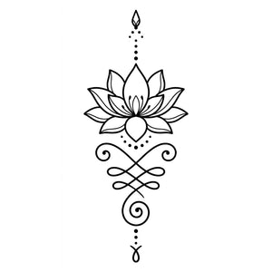 Fine line ornamental lotus temporary tattoo - 2 | Temporalis