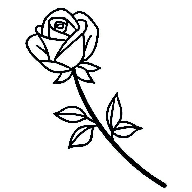 Fine line rose temporary tattoo with stem and leaves - 2 | Temporalis