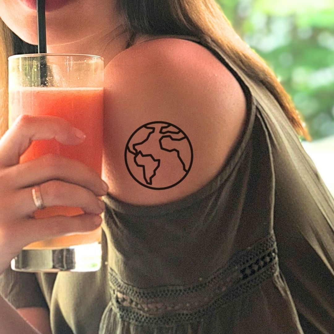 Fine Line World Globe Temporary Tattoo - 1 | Temporalis