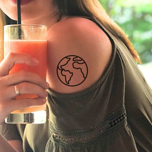 Fine Line World Globe Temporary Tattoo - 1 | Temporalis
