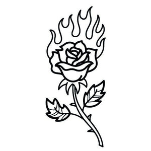 Flaming rose temporary tattoo with stem and leaves - 2 | Temporalis