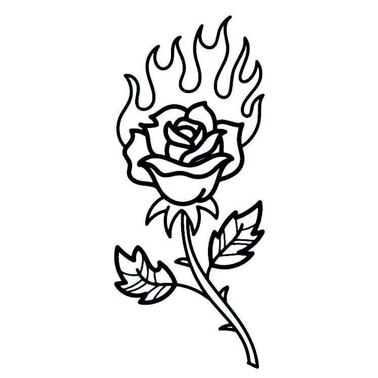 Flaming rose temporary tattoo with stem and leaves - 2 | Temporalis
