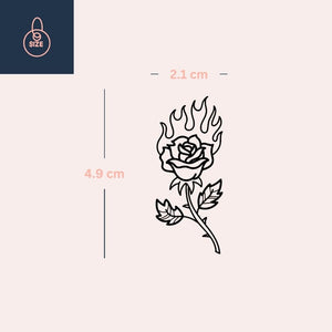 Flaming rose temporary tattoo with stem and leaves 3 - Temporalis
