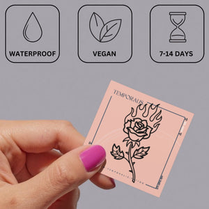 Flaming rose temporary tattoo with stem and leaves - 3 | Temporalis